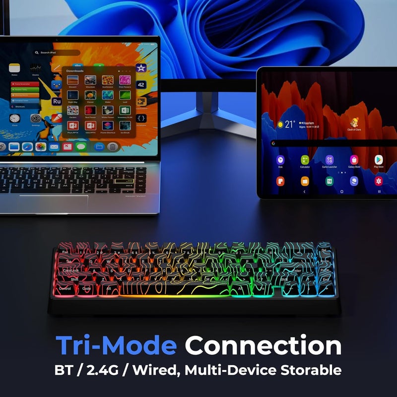 HITIME x XVX M67 60% Percent Keyboard Wireless, QMK/VIA Topographic Gaming Keyboard, Tri-Mode Thocky Creamy Mechanical Key Board, Hot Swappable Mount RGB IMD Tech for Win/Mac, Black - Image 3